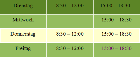 Geänderte Öffnungszeiten
